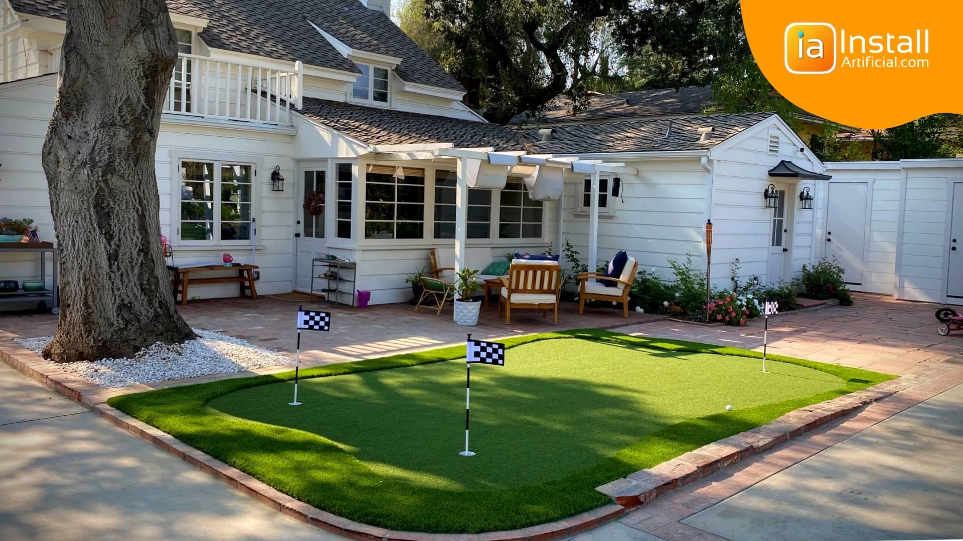 Backyard putting green made of nylon